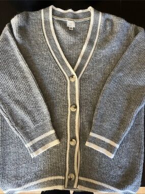 a new day Grey Cardigan with Cream Trim Button Front